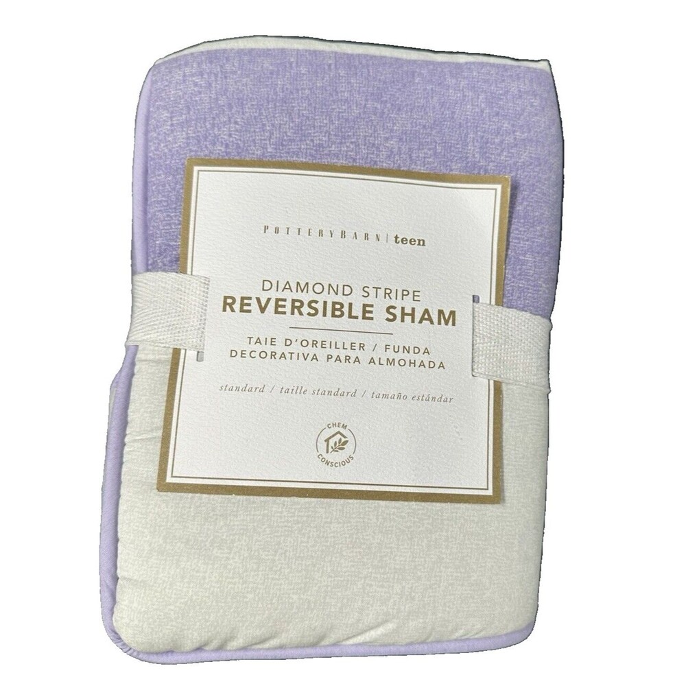 Pottery Barn Teen Diamond Stripe Lavender and White Reversible Standard Sham